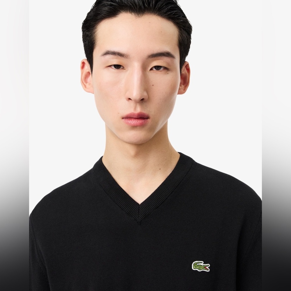 Lacoste Men’s Regular-Fit Black V-Neck Sweater 100% Cotton Classic Logo Medium - Picture 5 of 11